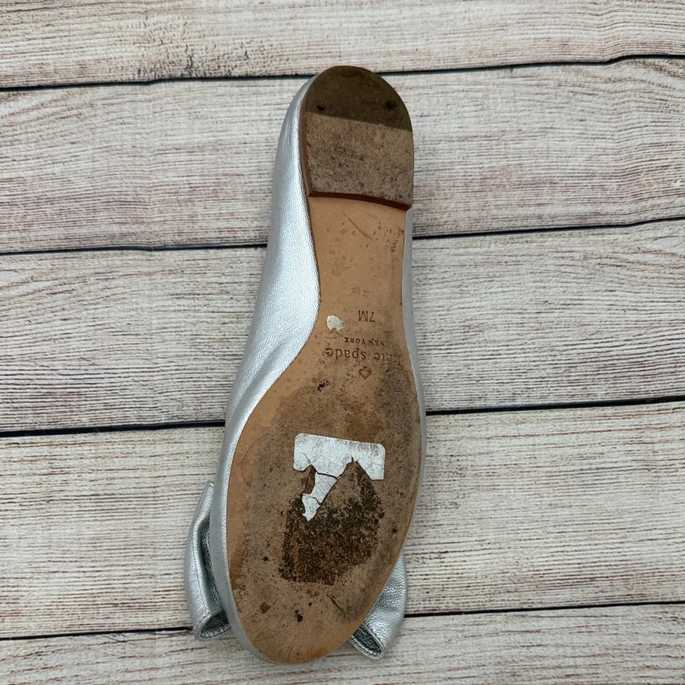 Kate Spade Metallic Silver Flats with Bow - Picture 10 of 10